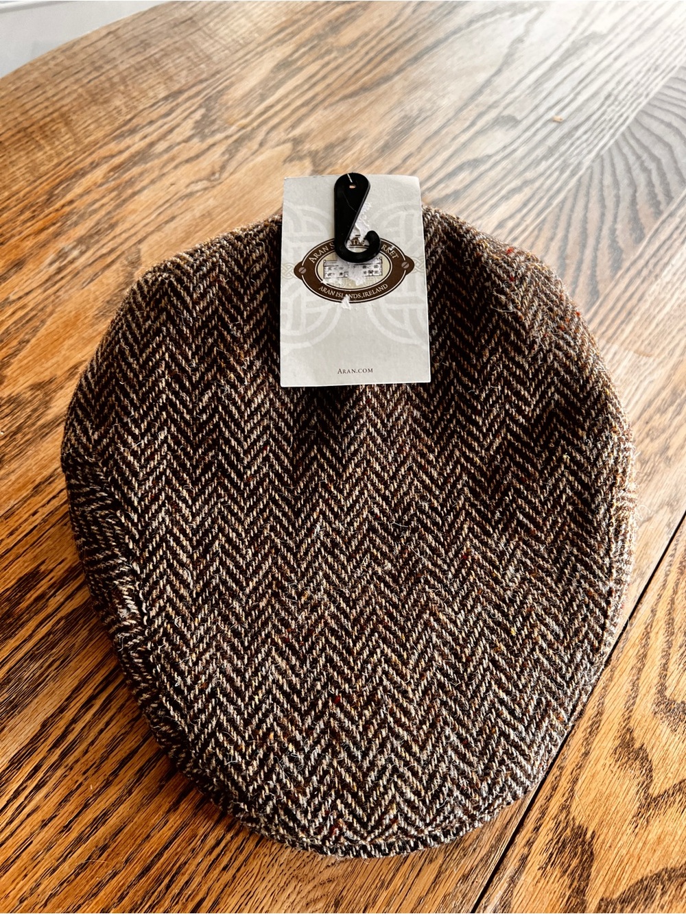 Classic Brown Herringbone Flat Cap by Aran